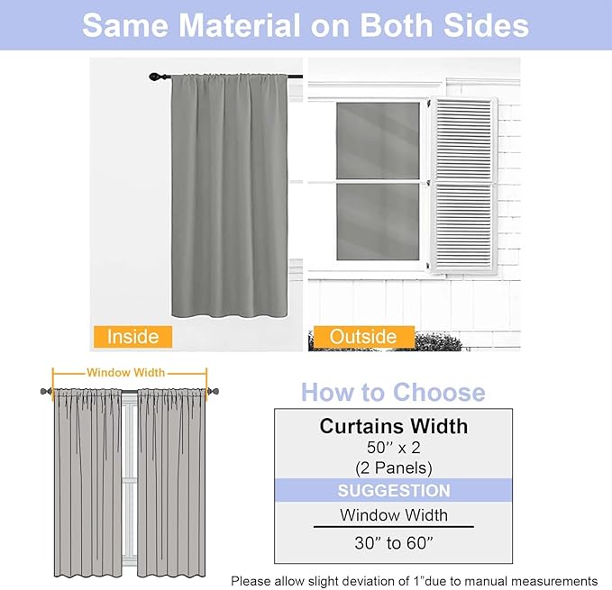 Simplebrand Ava Grey Blackout Curtains for Bedroom 96 Inches Long 2 Panels, Solid Thermal Insulated, Energy Saving Living Room Window Treatment Curtains Blackout Drapes, W50 x L96 Inch, Grey