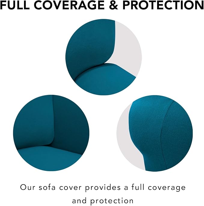 PureFit Super Stretch Sofa Slipcover – Spandex Non Slip Soft Couch Sofa Cover, Washable Furniture Protector with Non Skid Foam and Elastic Bottom for Kids, Pets (Oversized Loveseat, Peacock Blue)