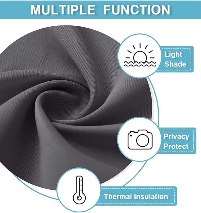 RYB HOME Short Blackout Curtains for Bedroom, Room Darkening Insulated Summer Heat Light UV Blocking Energy Saving Drapes for Nursery, Width 42 by Length 48, Grey, Set of 2