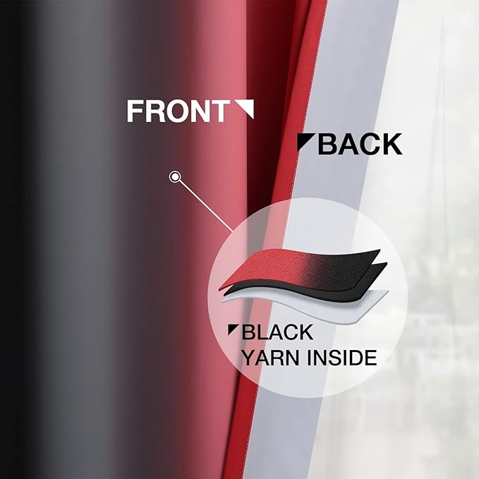Yakamok Blackout Ombre Red and Black Curtains for Bedroom, Gradient Room Darkening Curtains, Grommet Thermal Insulated Light Blocking Window Drapes/Curtain for Living Room,52 x 84 Inch,2 Panels