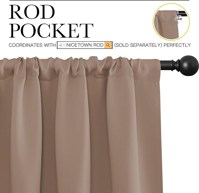 NICETOWN Kitchen Window Blackout Curtains - Window Treatment Thermal Insulated Rod Pocket Small Blackout Draperies/Drapes for Bedroom/Kitchen (Cappuccino, Set of 2, 42 inches Wide by 54 inches Long)