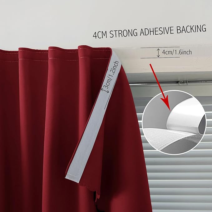 Self Adhesive Curtains, Stick Curtain Blackout Shades Window Cover Curtains for Living Room No Drilling, 59" W X 84" L, Burgundy, 1 Panel