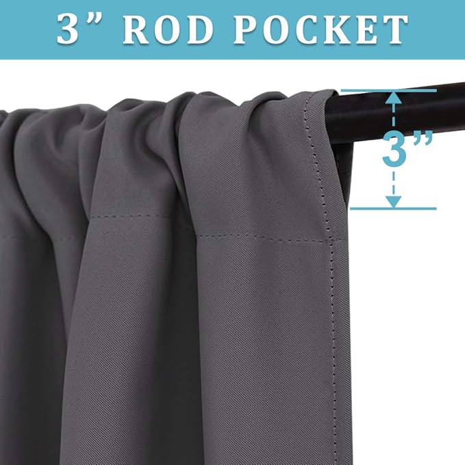 RYB HOME Blackout Curtains for Bedroom Living Room 72 inches Long, Thermal Insulated Privacy Rod Pocket Drapes for Nursery Office Home Theater, Width 34 by Length 72, Grey, 2 Panels