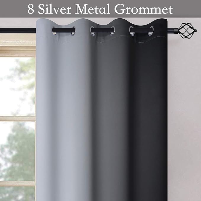 SimpleHome Ombre Room Darkening Curtains for Bedroom, Gradient Black to Grey White Light Blocking Thermal Insulated Grommet Window Curtain/Drapes for Living Room,2 Panels, 52x54 inches Length
