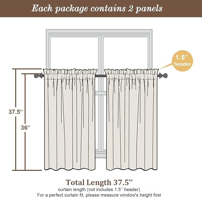 Chyhomenyc Sheer Curtains 36 inch Length 2 Panels Set, Light Filtering Voile Rod Pocket Short Window Curtians for Bathroom Living Room Farmhouse Small Windows, Each 42Wx36L in, 2PCS, Lime