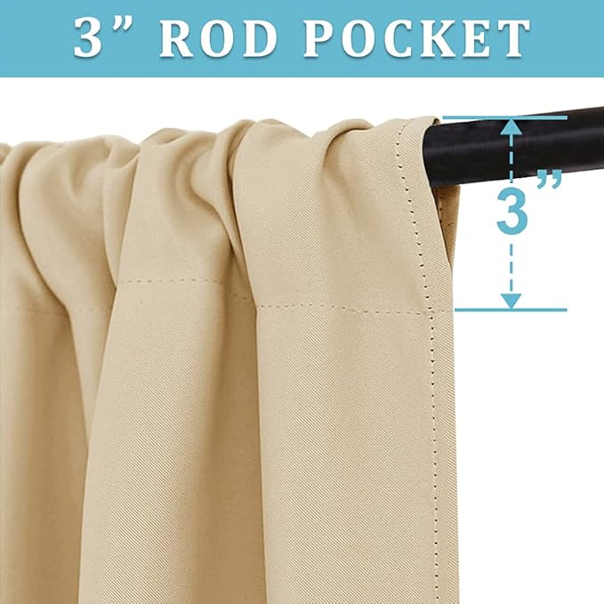RYB HOME Curtains for Bedroom Living Room 72 inches Long, Thermal Insulated Privacy Rod Pocket Drapes for Nursery Office Home Theater, Width 34 by Length 72, Biscotti Beige, 2 Panels