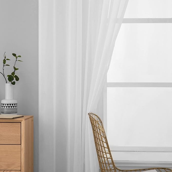 MIULEE 2 Panels Solid Color White Sheer Window Curtains Elegant Window Voile Panels/Drapes/Treatment for Bedroom Living Room (54 X 94 Inches White)