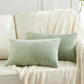 Fancy Homi 2 Packs Sage Green Lumbar Decorative Throw Pillow Covers 14x22 Inch for Living Room Couch Bed, Rustic Farmhouse Boho Home Decor, Soft Striped Corduroy Rectangle Accent Cushion Case 35x55 cm