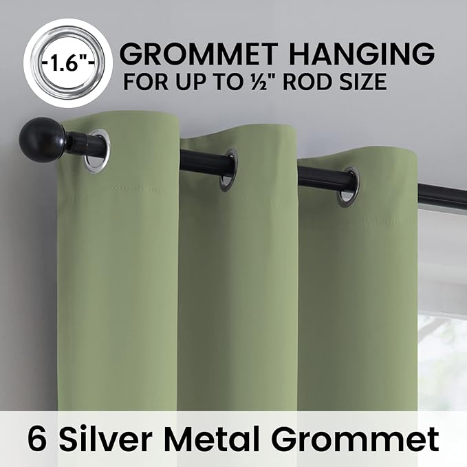 SimpleHome 100% Blackout Curtains for Bedroom,Thermal Insulated Sage Grommet Window Drapes Room Darkening Curtains for Living Room with Black Back,38 x 63 Inch,2 Panels