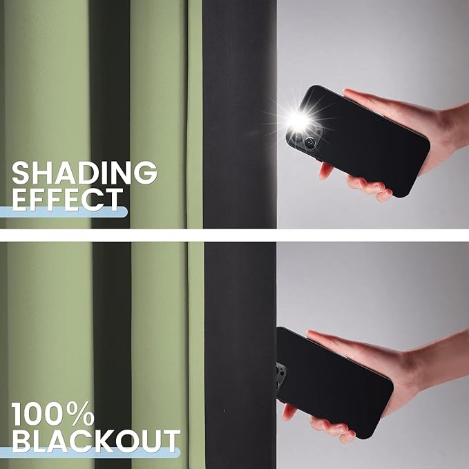 SimpleHome 100% Blackout Curtains for Bedroom,Thermal Insulated Sage Grommet Window Drapes Room Darkening Curtains for Living Room with Black Back,42 x 72 Inch,2 Panels