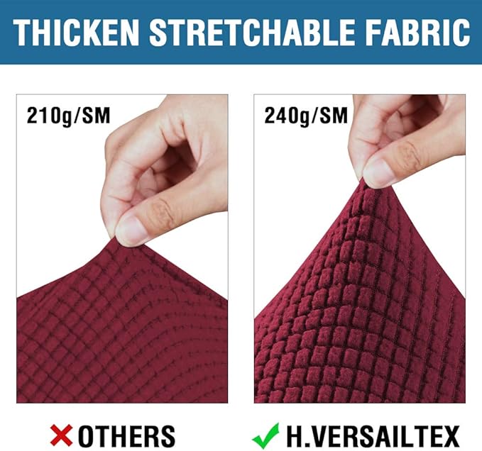 H.VERSAILTEX 3 Piece Stretch Sofa Covers for 2 Cushion Loveseat Couch Covers for Living Room Furniture Cover (Base Cover Plus 2 Seat Cushion Covers) Thicker Jacquard Fabric(Medium Sofa, Burgundy)