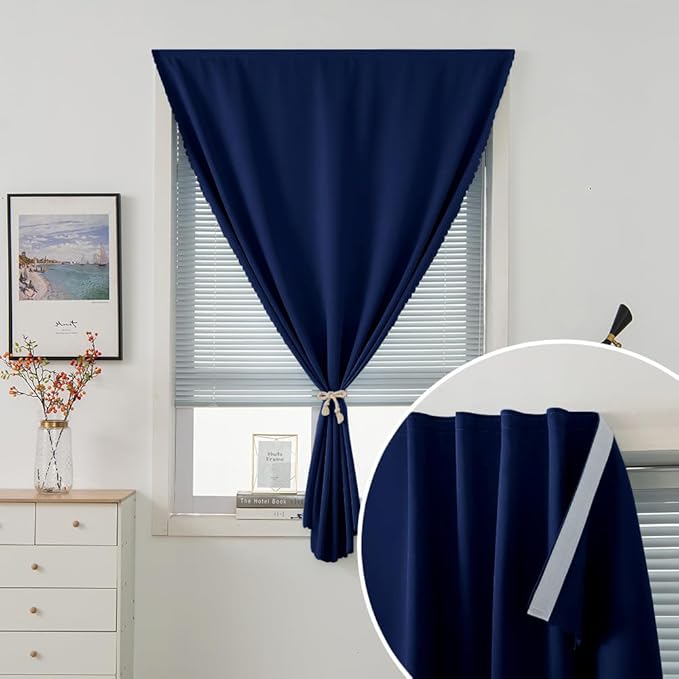Self Adhesive Portable Blackout Curtains for Bedroom Easy to Install Window Thermal Lnsulated Kitchen Room Darkening Small Window Curtains, 35" W X 79" L, Navy Blue, 1 Panel