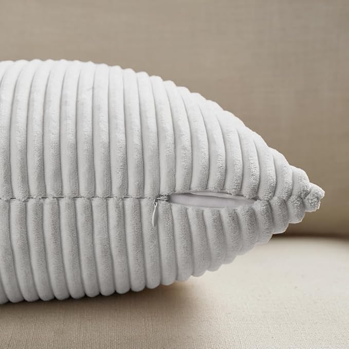 Fancy Homi 2 Packs White Lumbar Decorative Throw Pillow Covers 20x28 Inch for Living Room Couch Bed Sofa, Rustic Farmhouse Boho Home Decor, Soft Striped Corduroy Rectangle Accent Cushion Case 50x70 cm