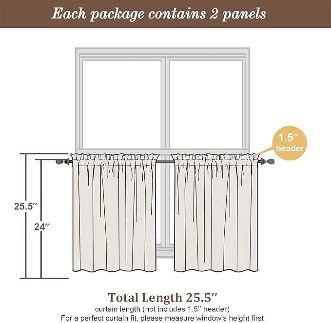 Chyhomenyc Sheer Tier Curtains 24 Inch Length - Small Window Kitchen Curtains for Bathroom Living Room Basement, Farmhouse Short Voile Curtain 42Wx24L, Rod Pocket, 2 PCS, Denim Blue