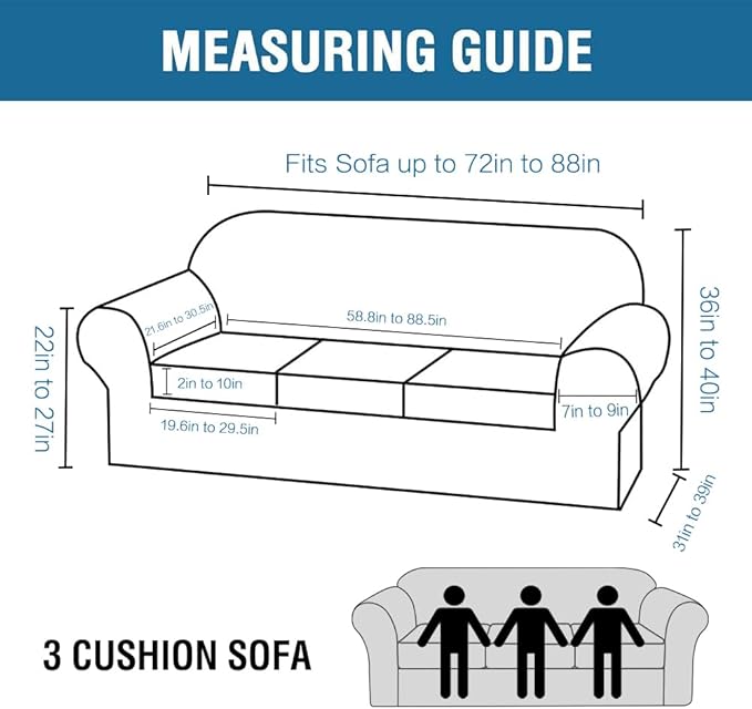 H.VERSAILTEX 4 Piece Stretch Sofa Covers for 3 Cushion Couch Covers for Living Room Slipcovers (Base Cover Plus 3 Seat Cushion Covers) Upgraded Thicker Jacquard Fabric (Sofa, Sand)