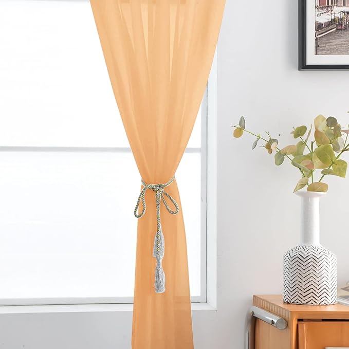 SpaceDresser Sheer Voile Window Treatment Rod Pocket Curtain Panels for Kitchen Bedroom Living Room Drapes Sunlight Filtering Privacy Semi Home Decor Assorted Colors Sizes (Beige, 52 W x 108 L)