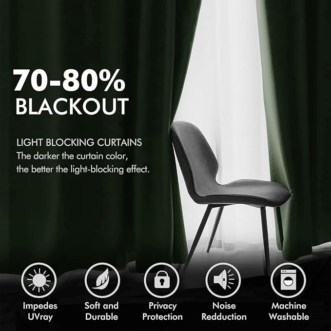 MIULEE Velvet Curtains Olive Green Elegant Grommet Curtains Thermal Insulated Soundproof Room Darkening Curtains/Drapes for Classical Living Room Bedroom Decor 52 x 80 Inch Set of 2