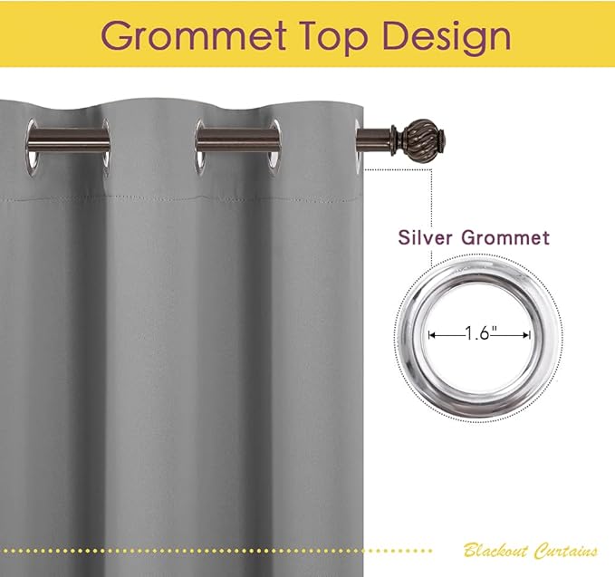 NICETOWN Silver Grey Blackout Curtain Panels for Bedroom, Thermal Insulated Grommet Top Blackout Draperies and Drapes for Basement (2 Panels, W70 x L63-inch, Silver Grey)
