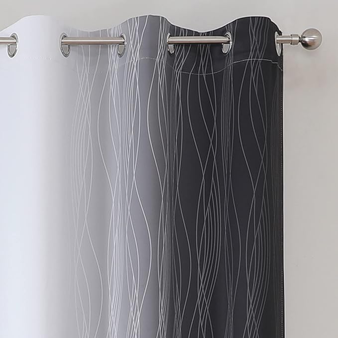 Estelar Textiler Ombre Greyish White and Black Blackout Curtains & Drapes 63 Inch Length 2 Panels for Bedroom, Thermal Insulated Full Light Blocking Grommet Blackout Drapes for Kids Room, 42Wx63L