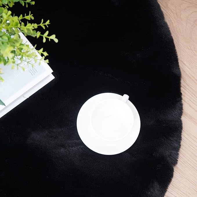 Ghouse Soft Faux Sheepskin Fur Rug 2x4 Black Fluffy Bedside Rugs Plush Rug Shag Nursery Carpet Area Rugs for Living Room Bedroom Playing Room Decor