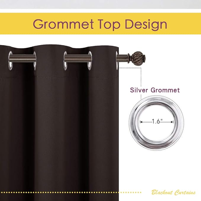 NICETOWN Room Darkening Draperies Curtains, Energy Smart Thermal Insulated Solid Grommet Curtains/Drapes Window Panels (2 Panels, 34-inch x 54-inch, Toffee Brown)