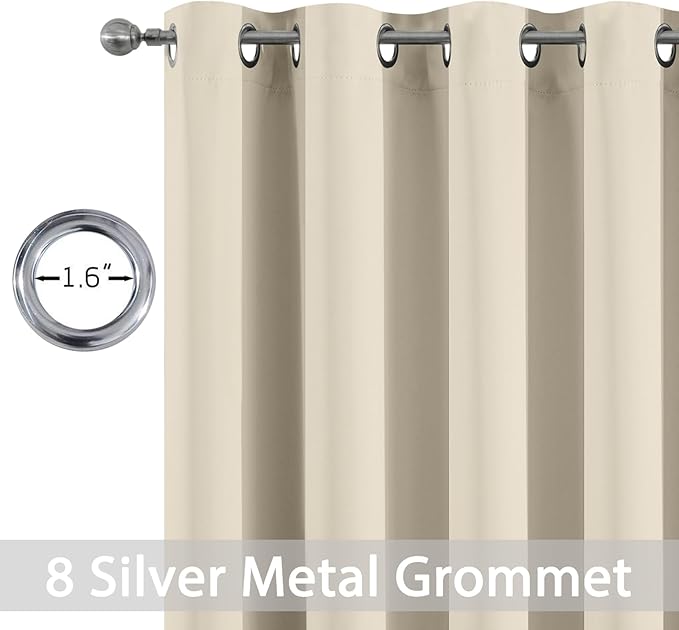 Yakamok Thermal Insulated Grommet Blackout Draperies/Drapes for Bedroom Window,Room Darkening Curtain Panels (2 Panels, W52 x L84 -Inch,Cream Beige)