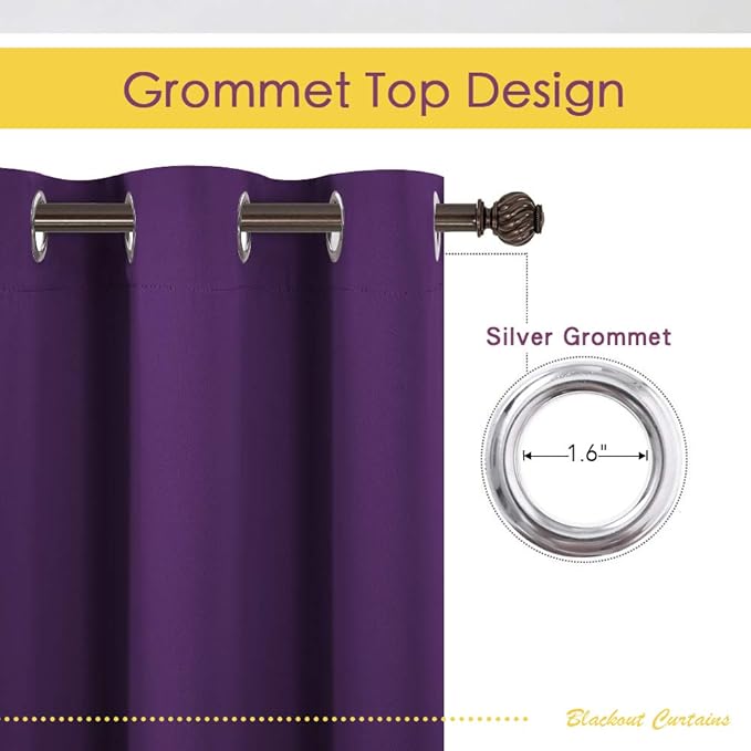 NICETOWN Blackout Curtain Panels for Kids Room, Triple Weave Home Decoration Thermal Insulated Solid Ring Top Blackout Curtains/Drapes (Set of 2, 70 x 84 inches, Royal Purple)