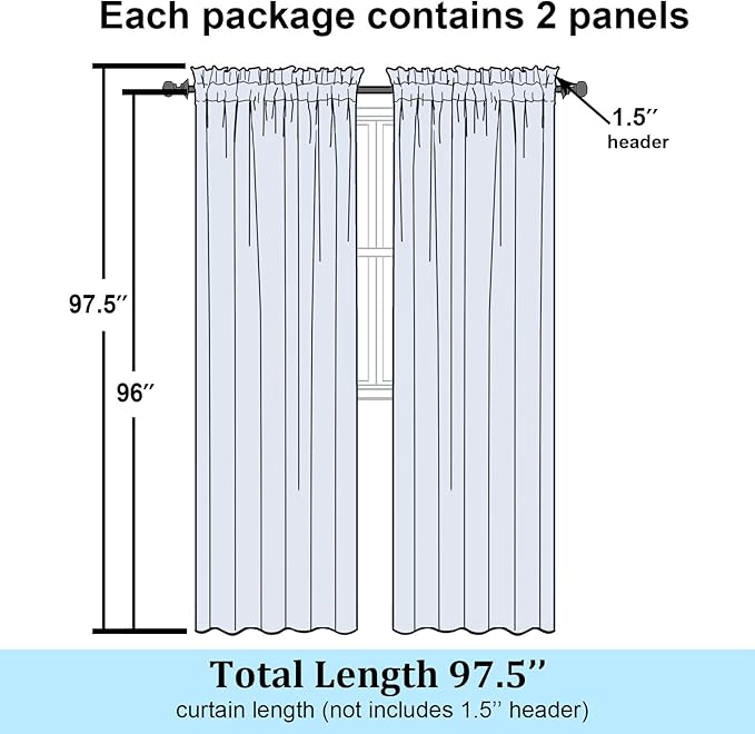 Simplebrand Cream Sheer Curtains 96 Inches Long 2 Panels, Light Filtering Rod Pocket Solid Color Window Sheer Curtain Panels, Elegant Curtains & Drapes for Living Room, Bedroom, 42" W x 96" L