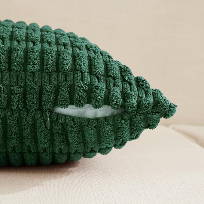 Fancy Homi Set of 4 Green Boho Spring Decorative Throw Pillow Covers 24x24 Inch for Couch Bed Sofa, Aesthetic Modern Bohemian Room Decor, Soft Fuzzy Fluffy Cozy Corduroy Cushion Case 60x60cm