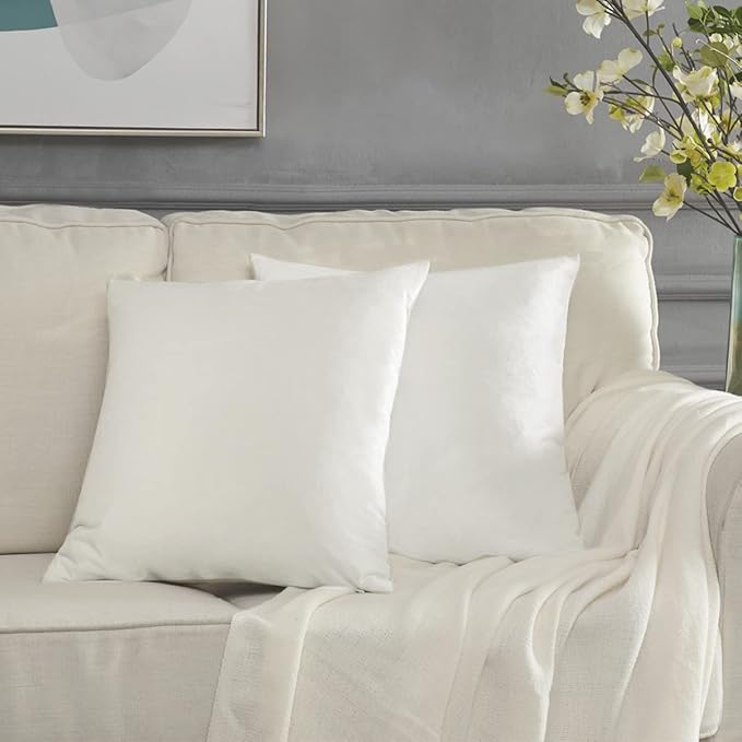 GIGIZAZA Ivory Velvet Decorative 18x18 Throw Pillow Covers for Sofa Bed 2 Pack Soft Cushion Cover