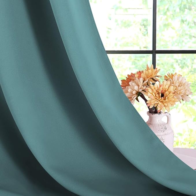 NICETOWN Blackout Window Curtains 80 inch Long, 2 Panels, 34 inch, Sea Teal, Grommet Top Room Darkening Thermal Insulated Solid Vertical Drapes for Bedroom/Kid Room