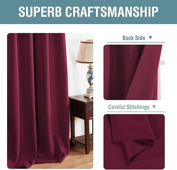 H.VERSAILTEX Blackout Curtains for Christmas Small Window Kitchen Blackout Curtains 45 inch Length Energy Saving Solid Grommet Blackout Drape, One Panel, Burgundy Red, 52" W x 45" L