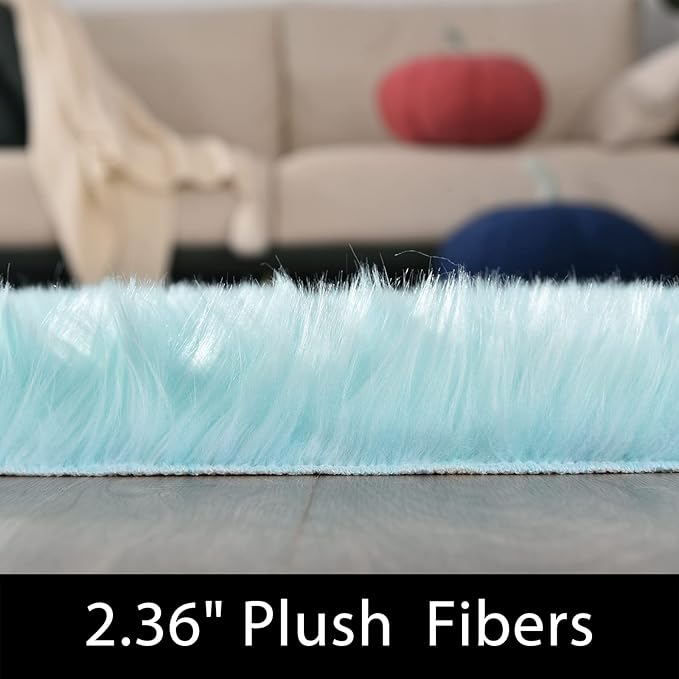 Latepis Big Rugs for Bedroom Teal 6.7x10 Area Rug Light Blue Faux Sheepskin Fur Rug Washable Soft Fluffy Rugs for Living Room Sofa Floor Luxury Home Decor