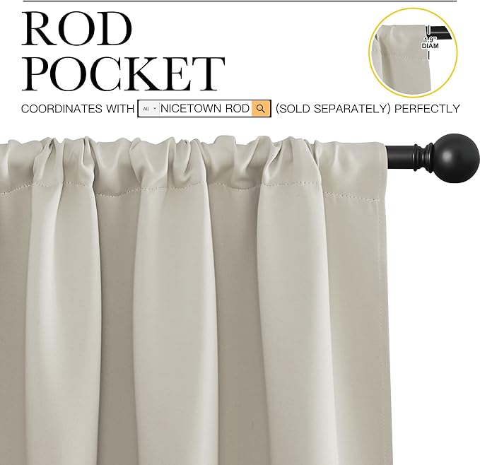 NICETOWN Blackout Curtains for Living Curtains, Room Darkening Window Curtain Panels, Easy-Care Solid Thermal Insulated Draperies/Drapes for Daughter Room (Natural, 2 Panels, 62 by 63)