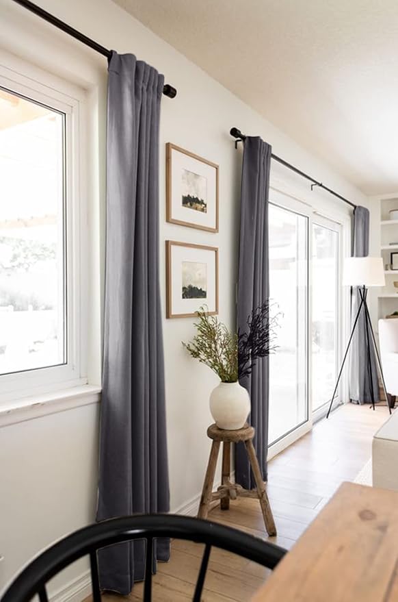 100% Blackout Shield Linen Blackout Curtains for Bedroom 90 Inches Long, Back Tab/Rod Pocket Living Room Drapes, Thermal Insulated Blackout Curtains 2 Panels Set, 50" W x 90" L, Darkgray