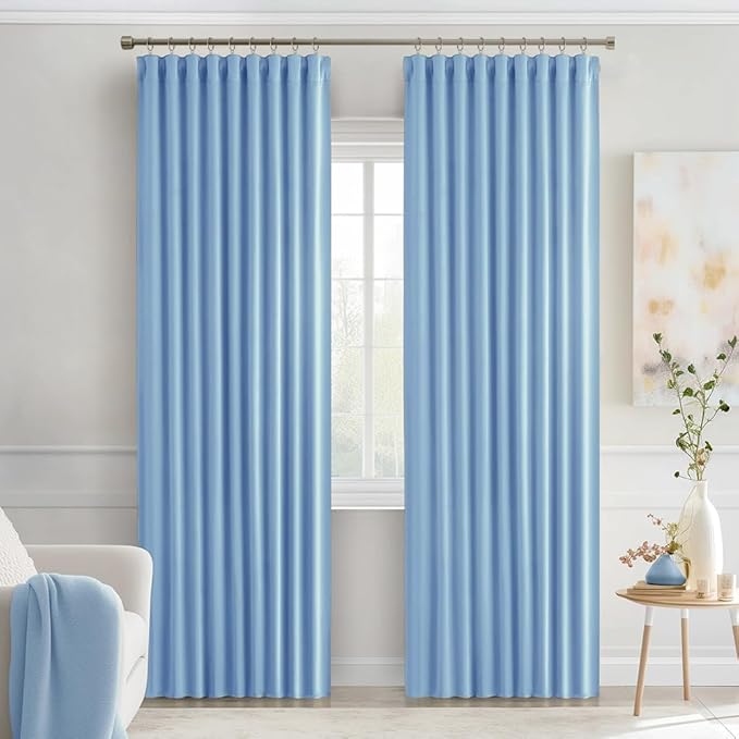 MIULEE Sky Blue Back Tab Blackout Curtains 84 Inch Length 2 Panels Set for Living Room Bedroom Privacy, Rod Pocket/Pinch Pleat Thermal Insulated Room Darkening Pleated Light Blocking Drapes