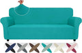 ZNSAYOTX Super Stretch Sofa Cover (72"-92"), New Striped Sofa Covers Fitted Slipcovers with Elastic Bottom, Dog Cat Pets Proof Spandex Washable Fabric Comfortable & Durable (Peacock Teal, Sofa)