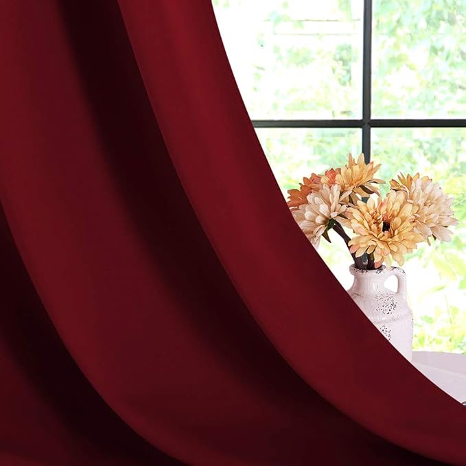 NICETOWN Christmas Burgundy Window Curtains Blackout Drapes, Thermal Insulated Solid Grommet Blackout Curtains/Draperies for Laundry Room (One Pair, 70 by 95-inch, Burgundy Red)