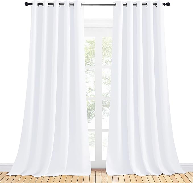 NICETOWN 50% Light Blocking Curtain Panels for Bedroom, Home Decoration Easy-Care Solid Grommet Draperies/Drapes, Window Covering for Kitchen (2 Panels, 70 by 108, Pure White)