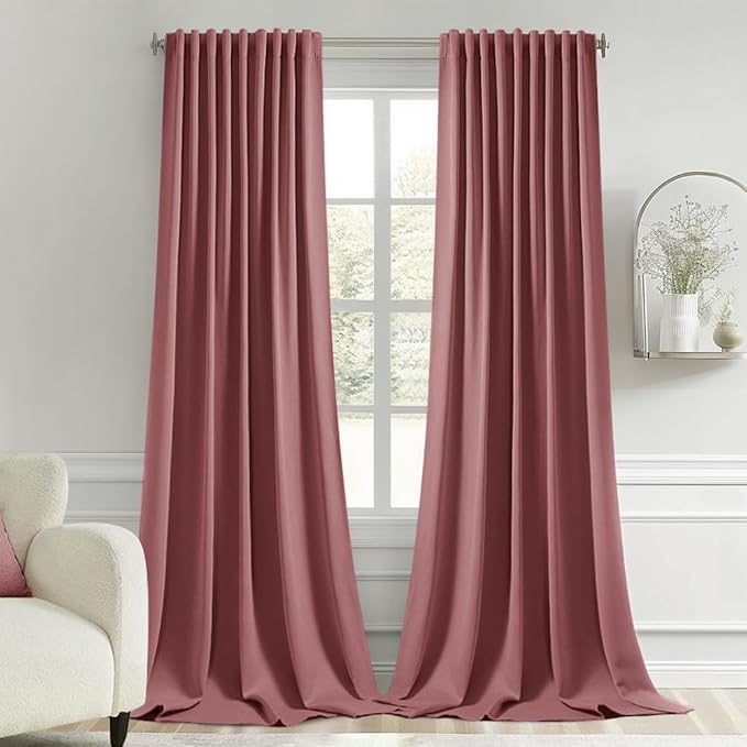 MIULEE Dusty Rose Back Tab Blackout Curtains 102 Inch Long 2 Panels Set for Bedroom, Rod Pocket/Pinch Pleated Thermal Insulated Living Room Darkening Light Blocking Floor to Ceiling Drapes