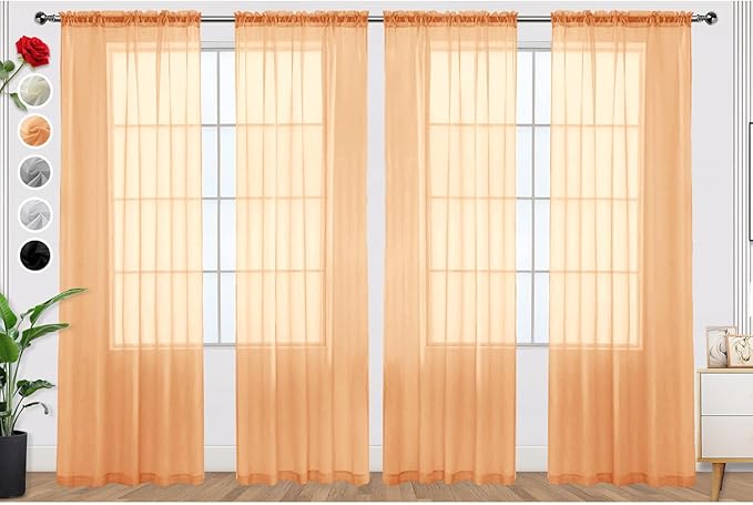SpaceDresser Beige Sheer Curtains 4 Panels Rod Pocket Semi-Sheer Curtain 90 Inches Long Light Filtering Voile Window Drapes for Bedroom Living Room Kitchen, Each 52W x 90L