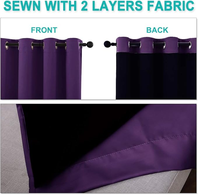 NICETOWN Royal Purple Full Shade Curtain Panels, 62 x 72 inch, Pair of Energy Smart & Noise Blocking Out Blackout Drapes for Dining Room Window, Thermal Insulated Guest Room Lined Window Dressing