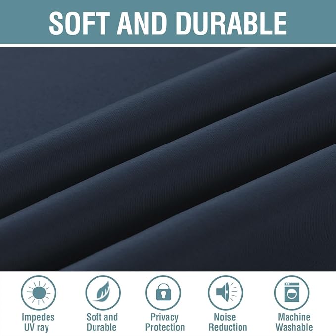 H.VERSAILTEX Blackout Curtain for Living Room Extra Long, Thermal Insulated Bedroom Curtains Grommet Top, Noise Reducing Patio Door Curtain - Navy Blue, One Panel, 52'W x 102'L