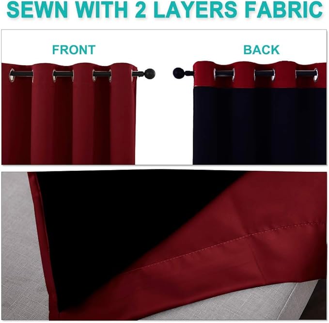 NICETOWN Total Shade Curtains and Draperies, Burgundy Red, Package of 2, 62 inches Wide x 95 inches, LongHeavy-Duty Full Light Shading Drapes with Black Liner Backing for Villa/Hall/Dorm Window