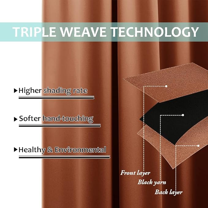 NICETOWN Burnt Orange 100% Blackout Window Curtain Panels, Heat and Cold Blocking Drapes with Black Liner for Nursery, 84 inches Thermal Insulated Draperies (2 Pieces, 52 inches Wide Each Panel)