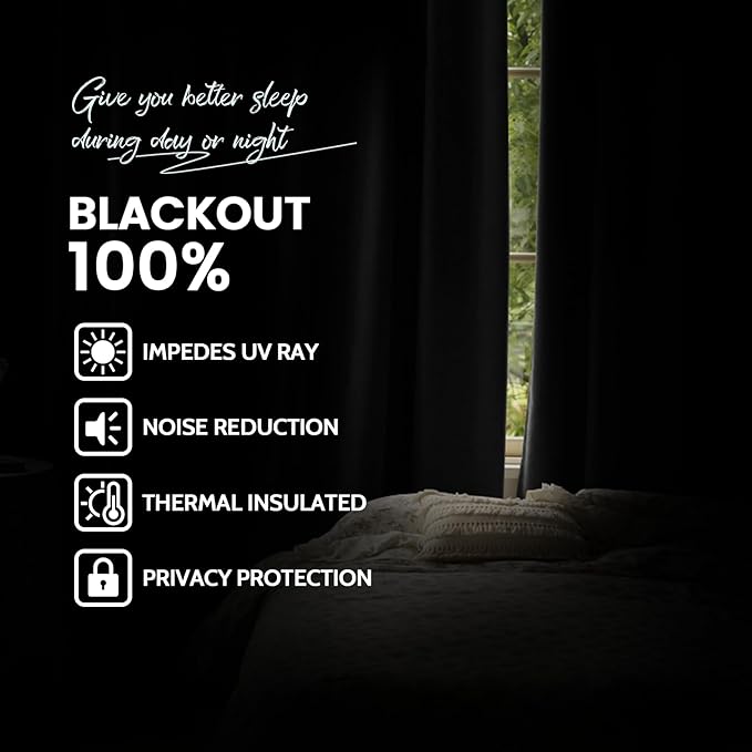 Yakamok Grey Room Darkening 100% Blackout Curtains Grommet Window Treatments with 2 Thick Layers-Gray Thermal Insulated Drapes Set of 2 Panels for Bedroom Living Room 38 Inches by 84 Inches Length