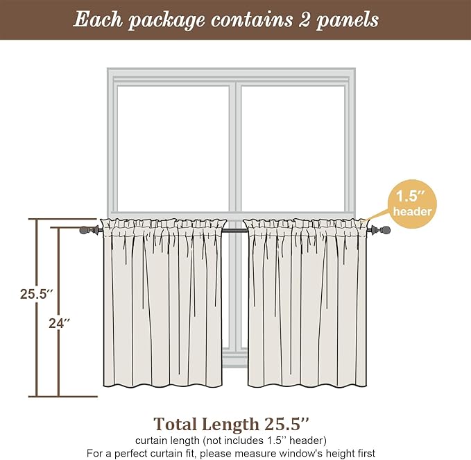 Chyhomenyc Sheer Curtains Tiers 42W x 24L Inches, Light Filtering Small Curtains, Short Bathroom Living Room Cafe Basement Voile Window Curtain, Rod Pocket, 2PCS, Charcoal Grey