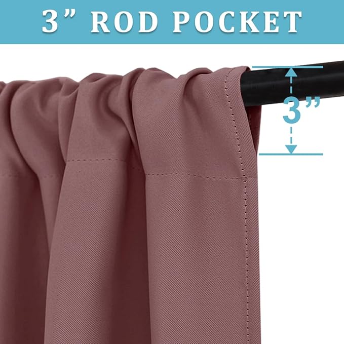 RYB HOME Blackout Curtains for Bedroom - Thermal Insulating Privacy Window Curtains for Kids Nursey Dining Bathroom Home Office Decor, Width 42 x Length 45 inches, Dusty Rose, 2 Panels