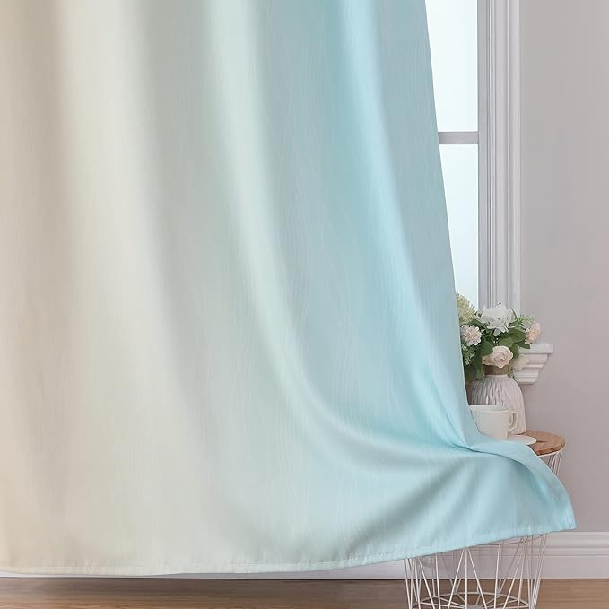 Estelar Textiler Aqua and Beige Ombre Blackout Curtains 72 Inches Length for Bedroom, Thermal Insulated Light Blocking Grommet Gradient Blackout Drapes for Living Room, 42Wx72L, 2 Panels