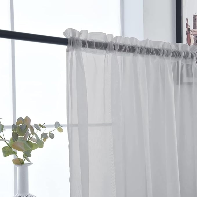 SpaceDresser Basic Rod Pocket Sheer Voile Window Curtain Panels Silver Grey 1 Pair 2 Panels 52 Width 96 Inch Long for Kitchen Bedroom Children Living Room Yard（Silver Grey, 52W x 96L）